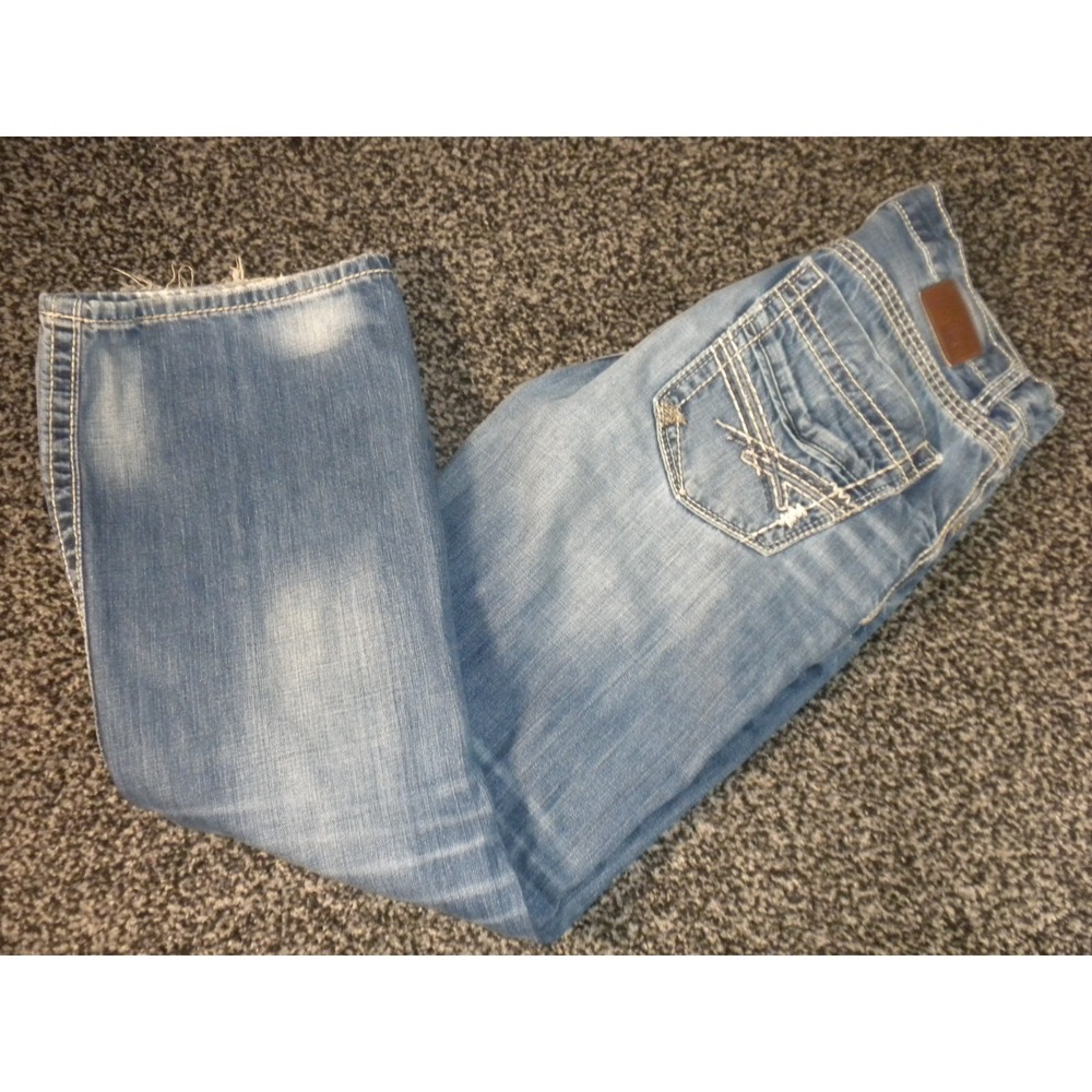 BKE Tyler Jeans Mens 32x29 Blue Denim Straight‎ Stretch Relaxed Whiskered Grunge